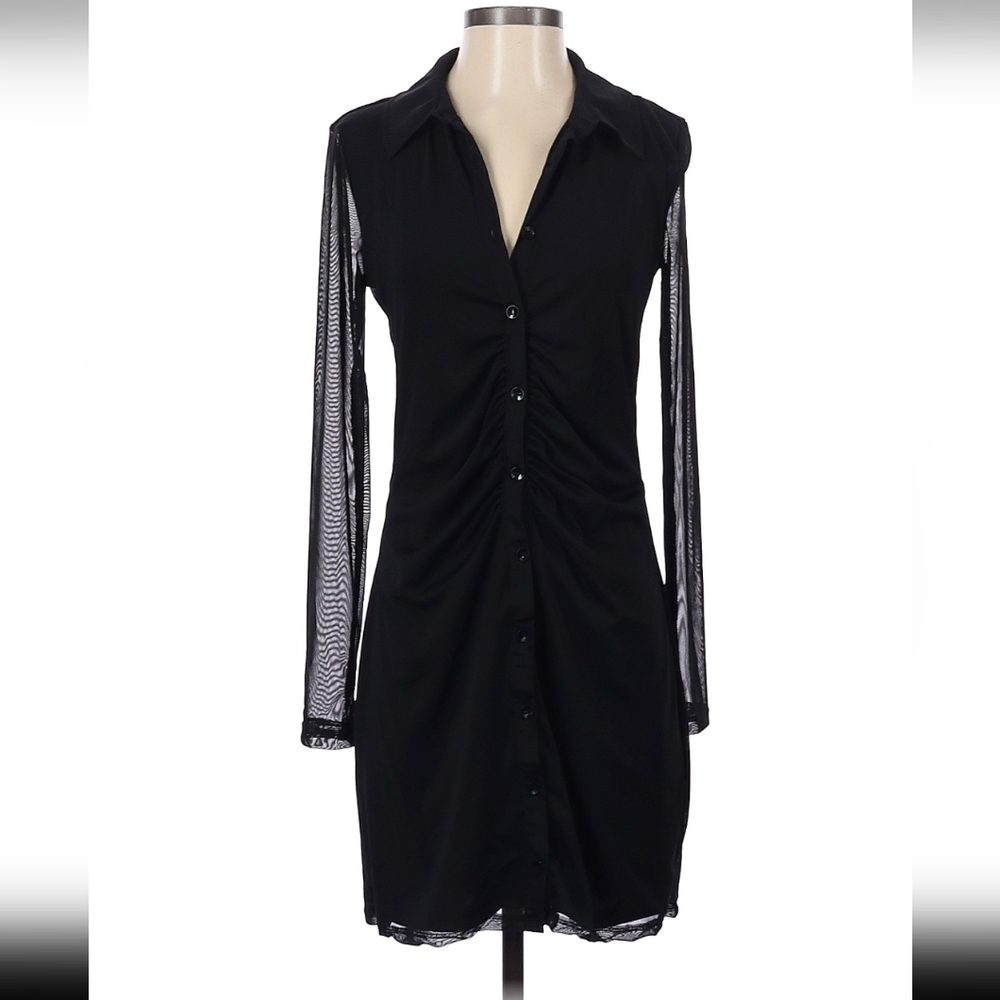 SOLD -Na-Kd ruched front sheer sleeve dress